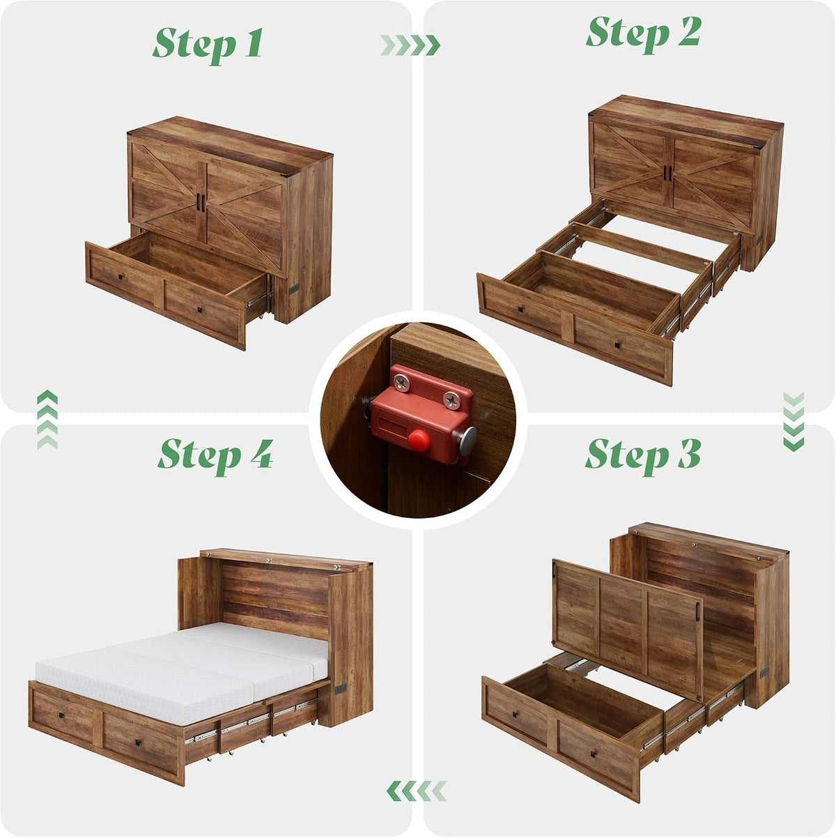 Barnwood Murphy Bed Cabinet Featuring Charging Station