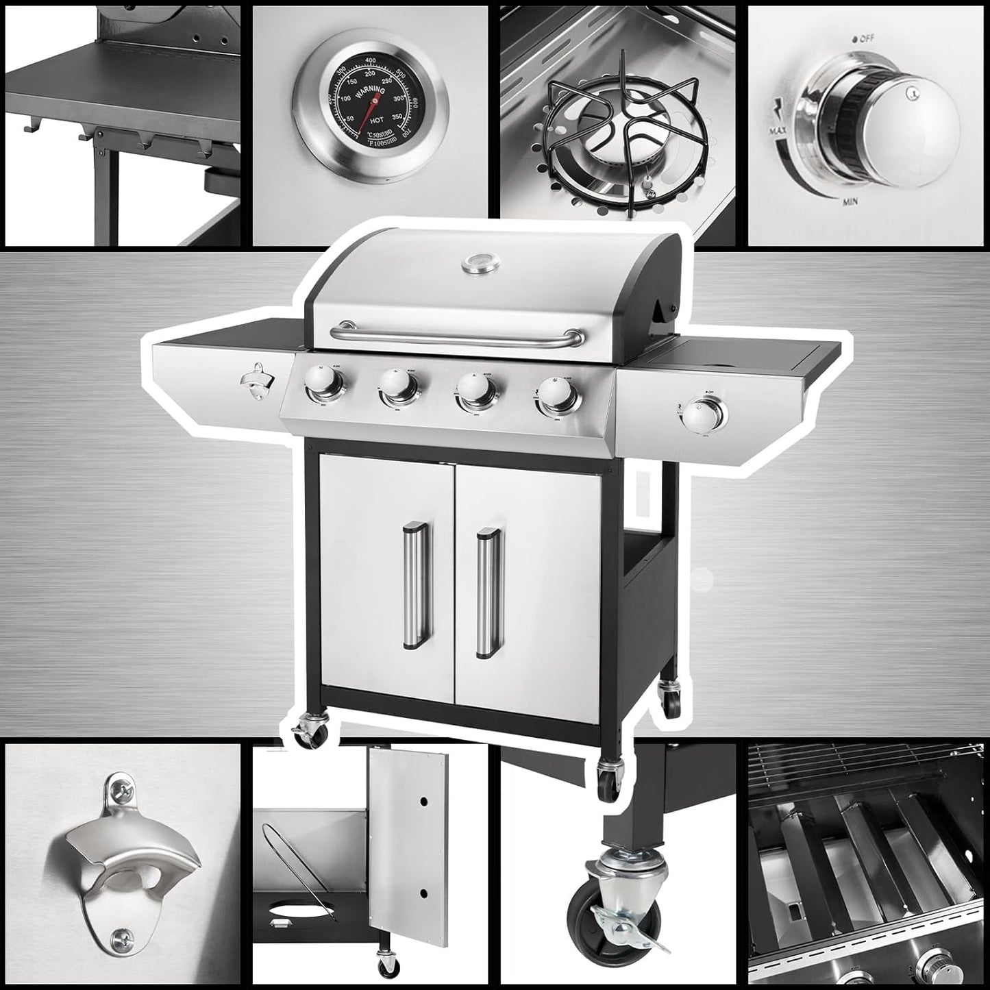 Four Burner Propane Grill With Barbecue Side Burner