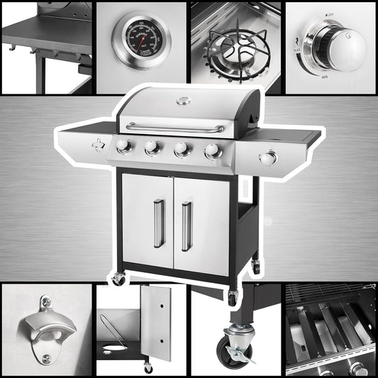 Four Burner Propane Grill With Barbecue Side Burner