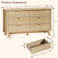 55 Inch Wide Fluted Dresser With Six Drawers Oak Finish