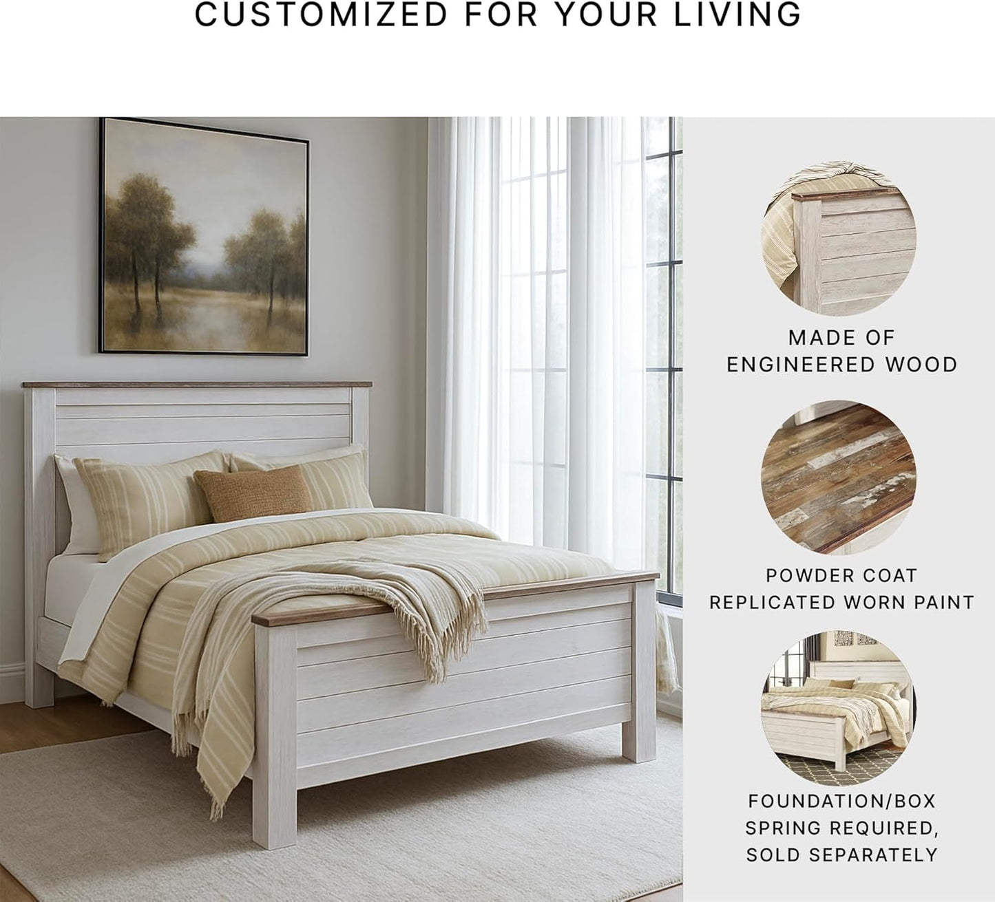 Signature Design Willowton Queen Panel Bed White wash
