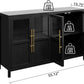 Glass Door Sideboard Cabinet 55Inch Contemporary Walnut-2