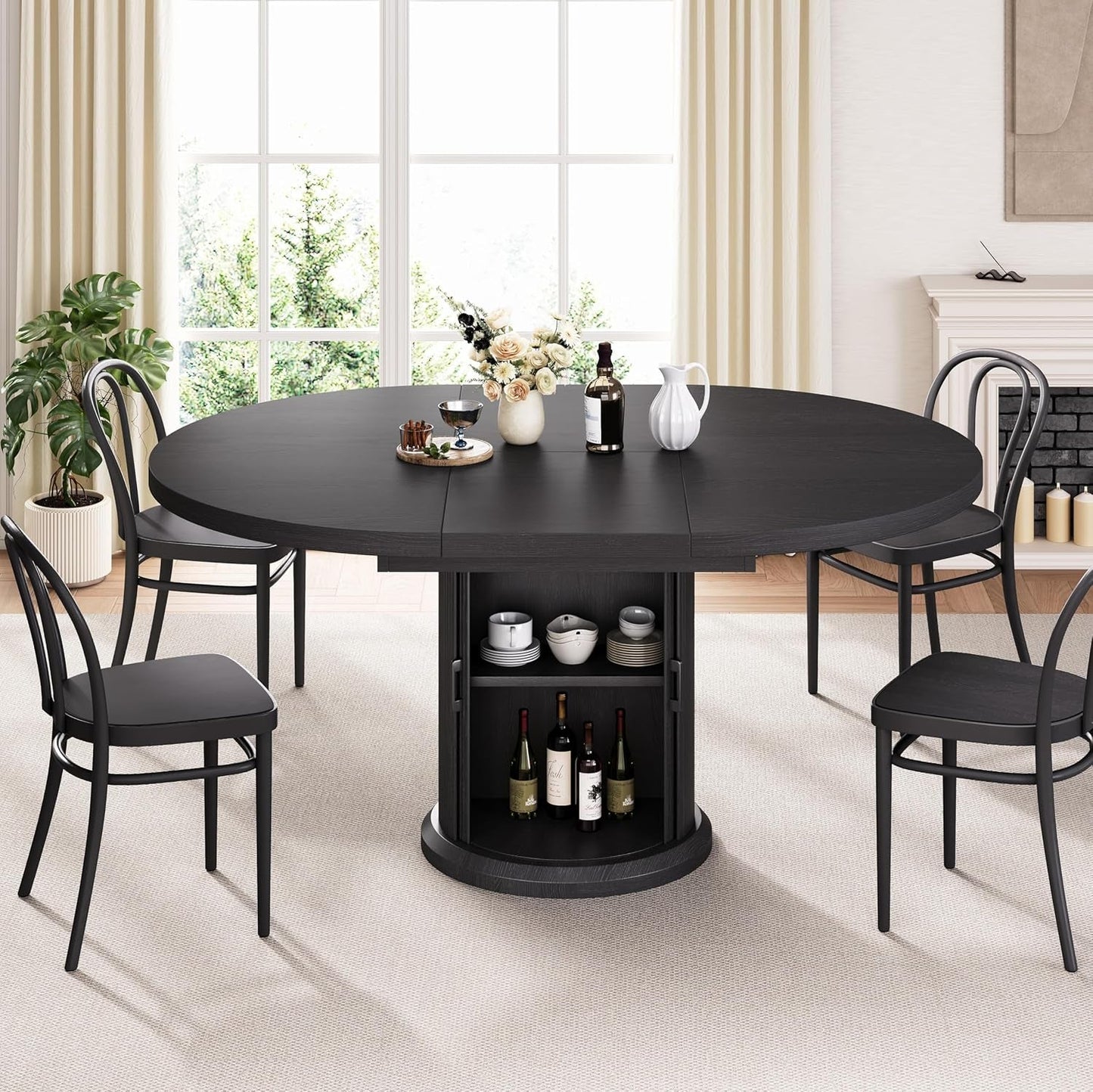 Extendable Circular Dining Table 47 Inch Black Walnut