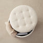 Round Storage Ottoman Boucle White Fabric Upholstery