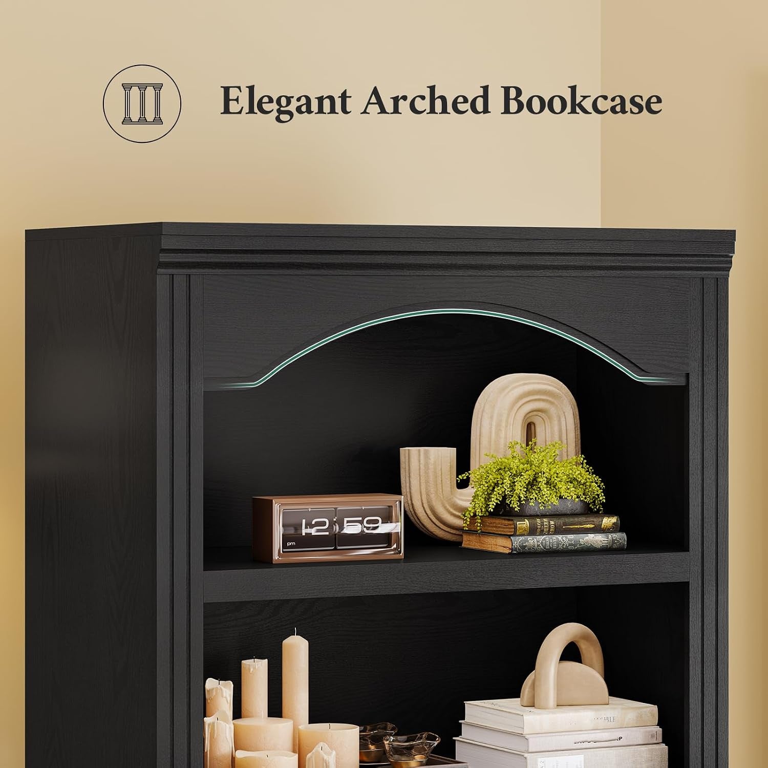Tall Black Arched Vintage Commercial Grade Bookshelf-4