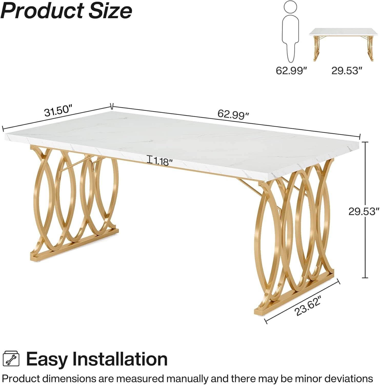 63 Inch Dining Table With Faux Marble Top For Kitchen And Dining Room-1