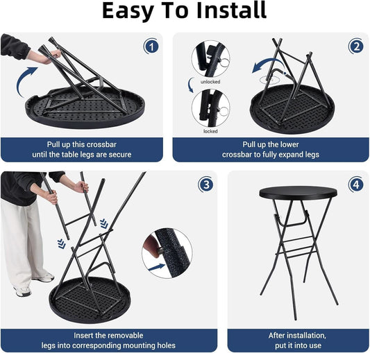 Black Twenty EightIn High Top Foldable Removable Locking Legs Cocktail Table