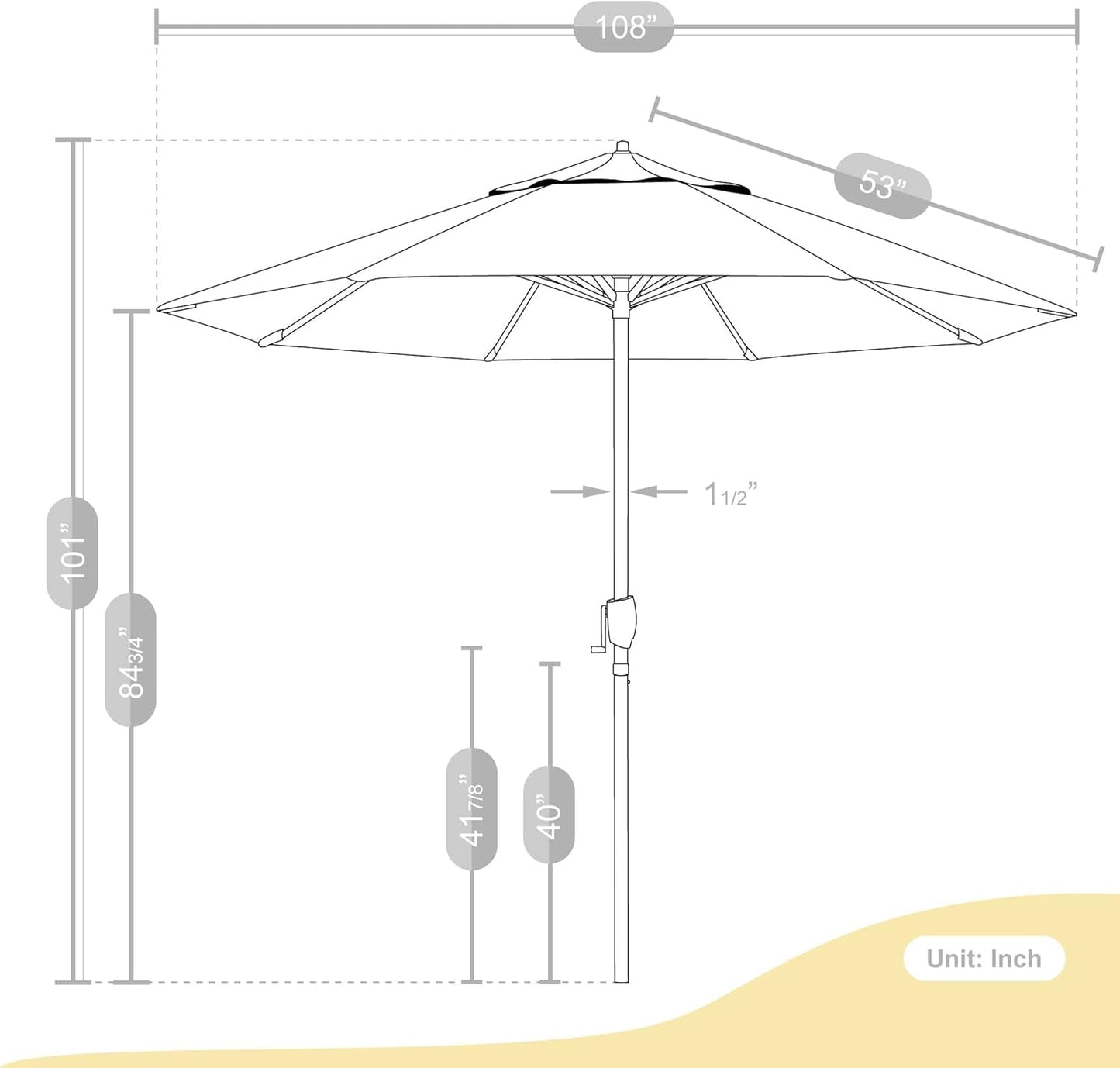 9Foot Outdoor Patio Umbrella Auto Tilt Sunbrella Fabric