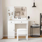 Vanity Desk Set White With Illuminated Mirror With LED