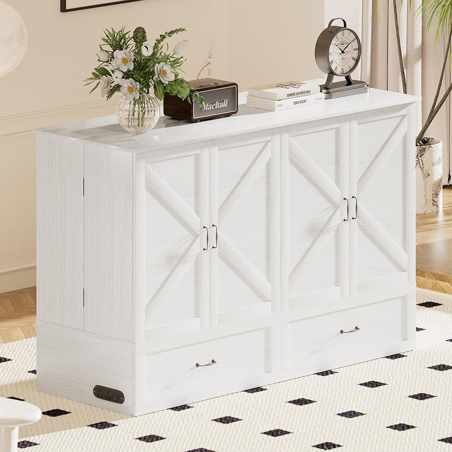 White Queen Murphy Cabinet Bed With Storage Drawers-1