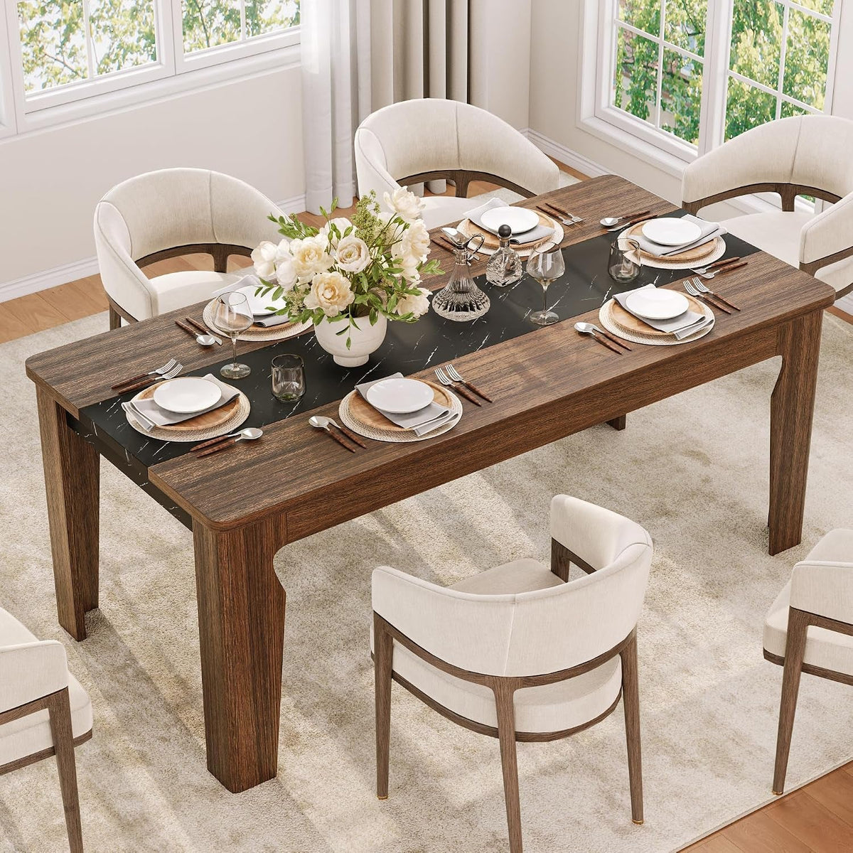 Rectangular Farmhouse 71 Inches Brown Dining Table