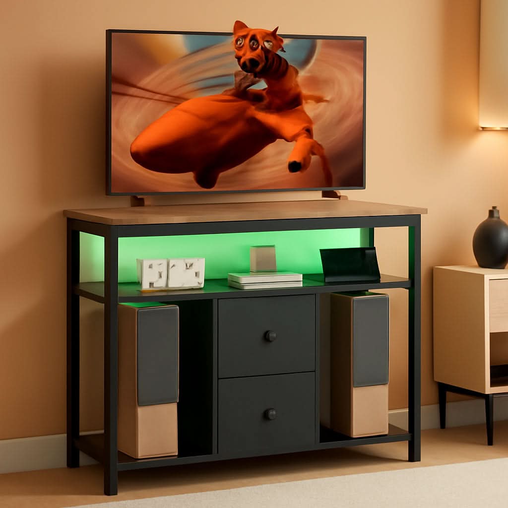 Black Rustic Entertainment Center With LED Illumination
