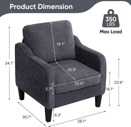 Dark Grey Mid Century Modern Accent Chair For Living Room