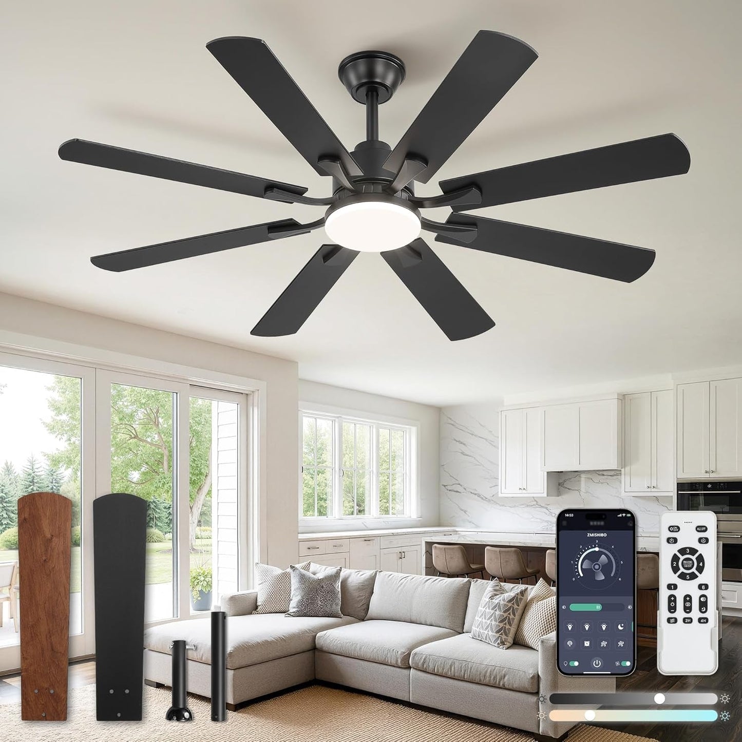 52 Inch Ceiling Fan With Dimmable Integrated LED Light