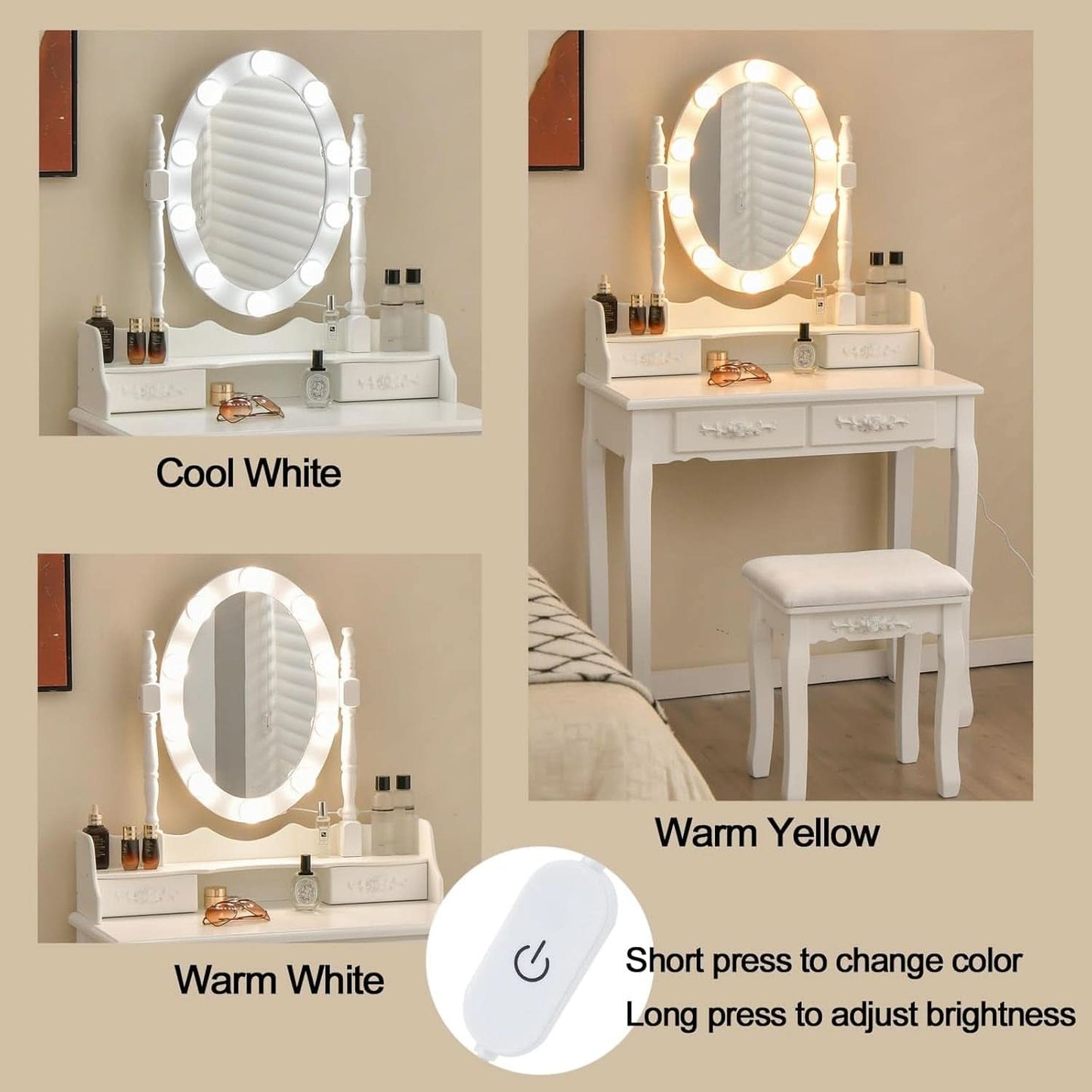 White Premium Makeup Vanity Table Illuminated Mirror