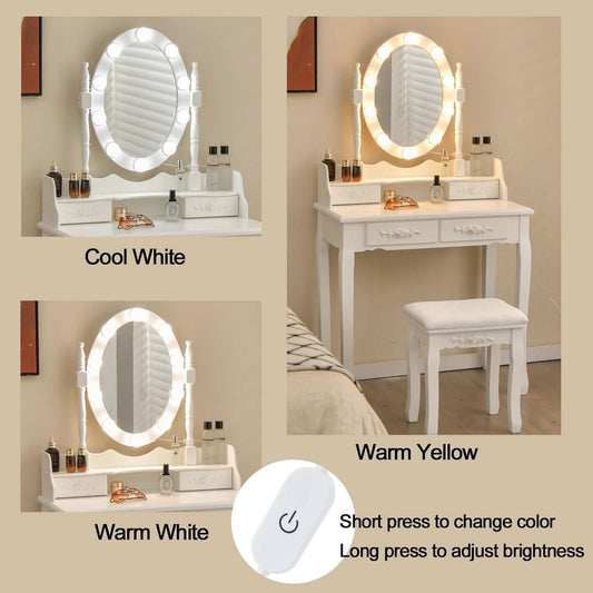 White Premium Makeup Vanity Table Illuminated Mirror