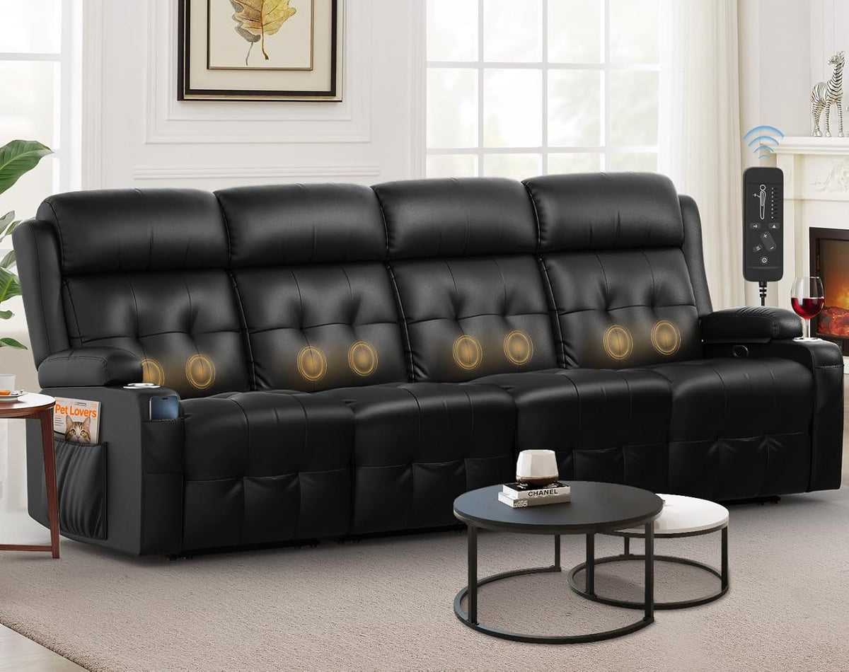 Four Seat Upholstered Sofa Recliner With Cupholders
