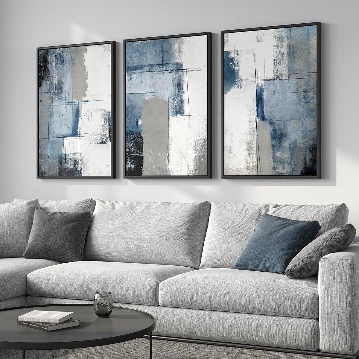 Blue Grey Framed Contemporary Wall Art Living Room Area