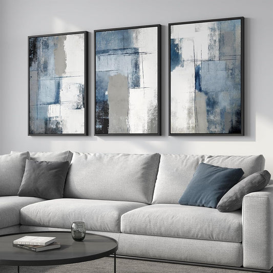 Blue Grey Framed Contemporary Wall Art Living Room Area
