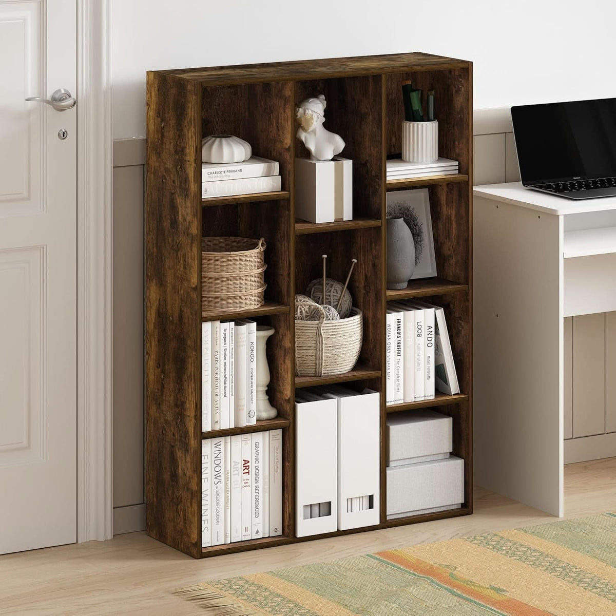 Luder 11-Cube Amber Pine Bookcase For Living Room Storage-1