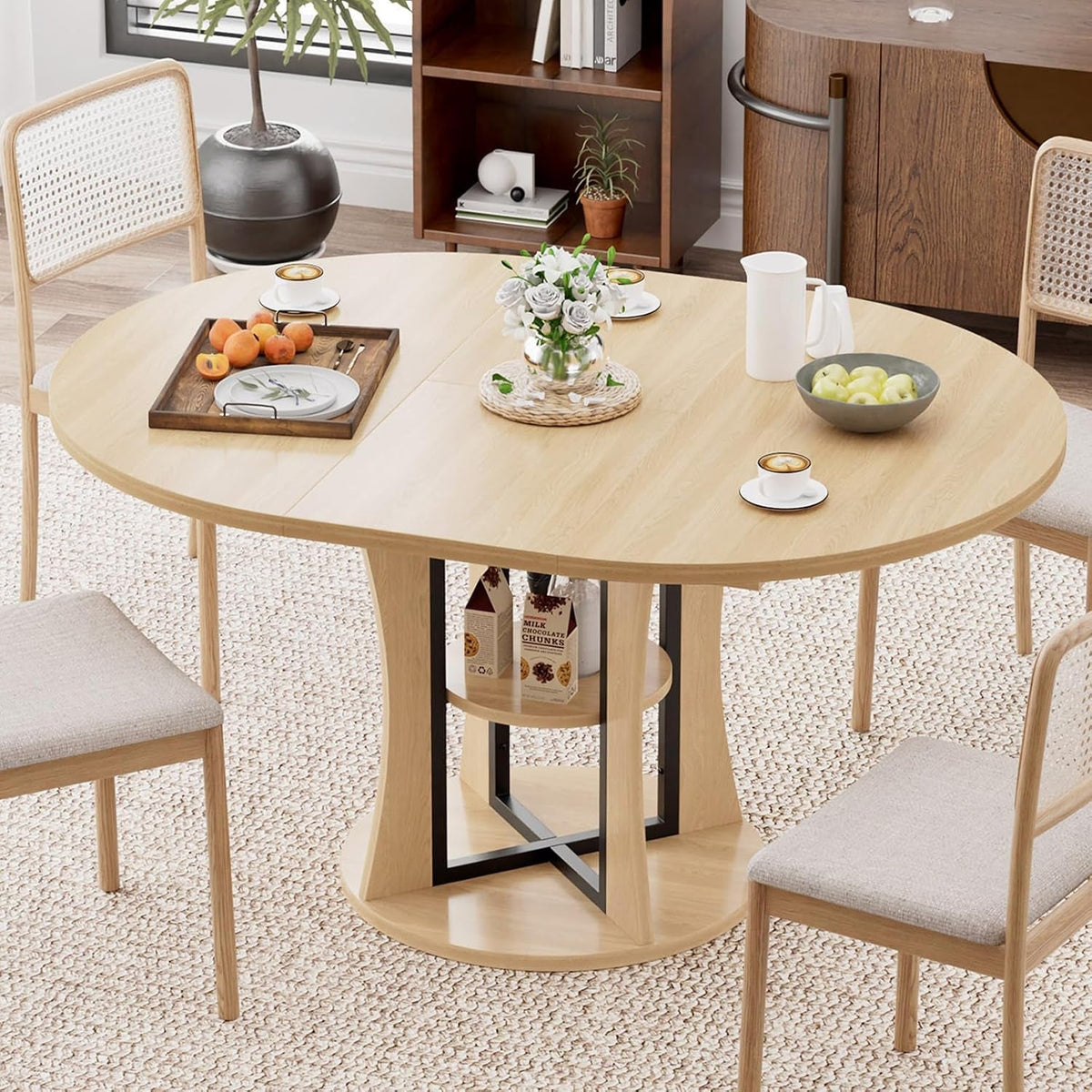 Natural Oak Extendable Round Dining Table Furniture
