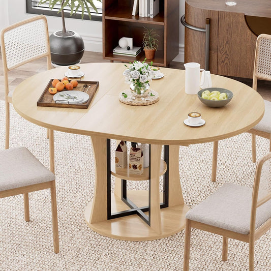 Natural Oak Extendable Round Dining Table Furniture
