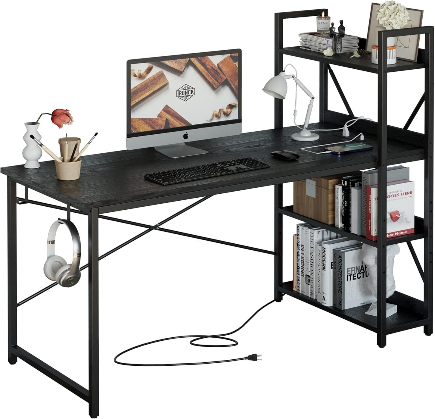 FiftyFiveInch Computer Desk With USB Outlet MatteBlack