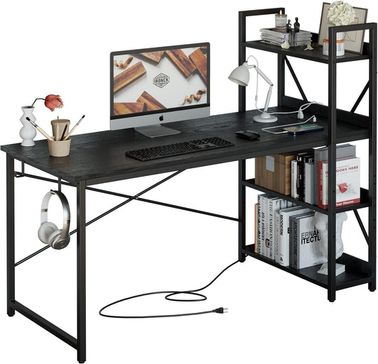 FiftyFiveInch Computer Desk With USB Outlet MatteBlack