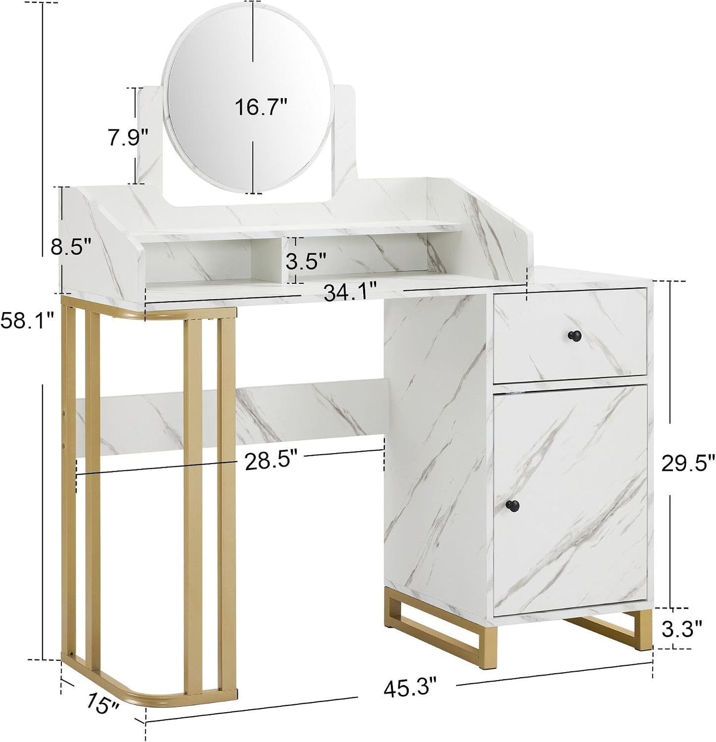 White Dressing Table Vanity Desk Adjustable Mirror