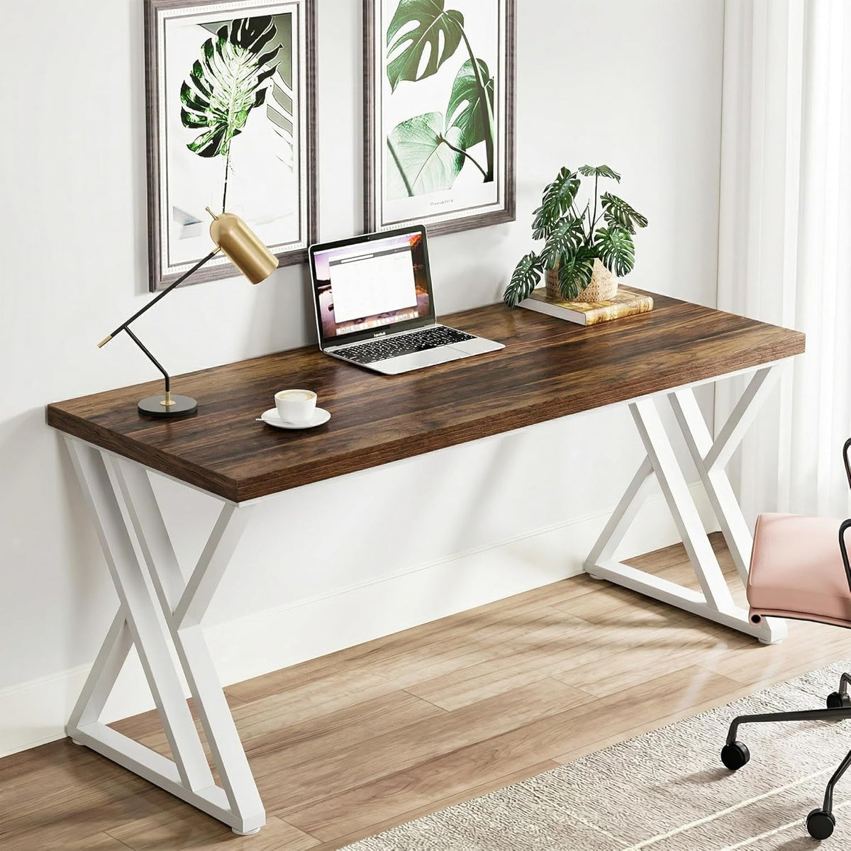 Walnut 55Inch ZShaped Industrial Grade Computer Desk