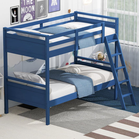 Navy Blue Convertible Twin Over Twin Bunk Bed For Kids