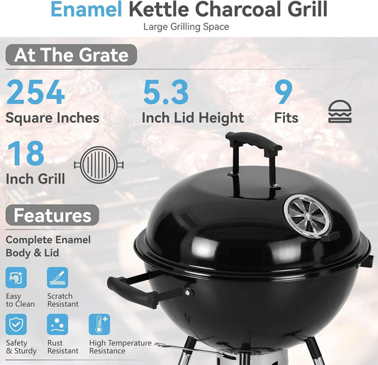 18 Inch Kettle Charcoal Grill With Porcelain EnamelLid