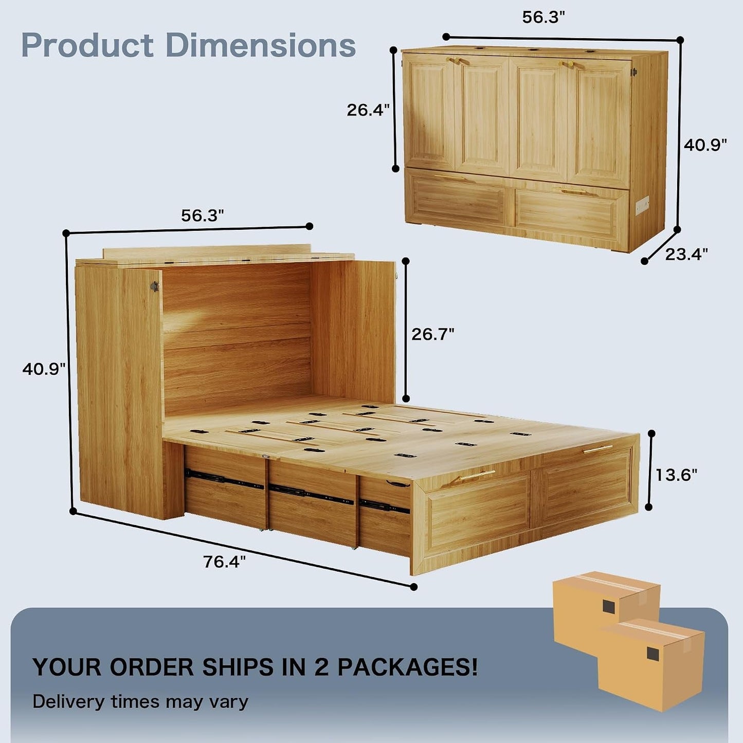 Oakwood Industrial Murphy Cabinet Bed With Charging