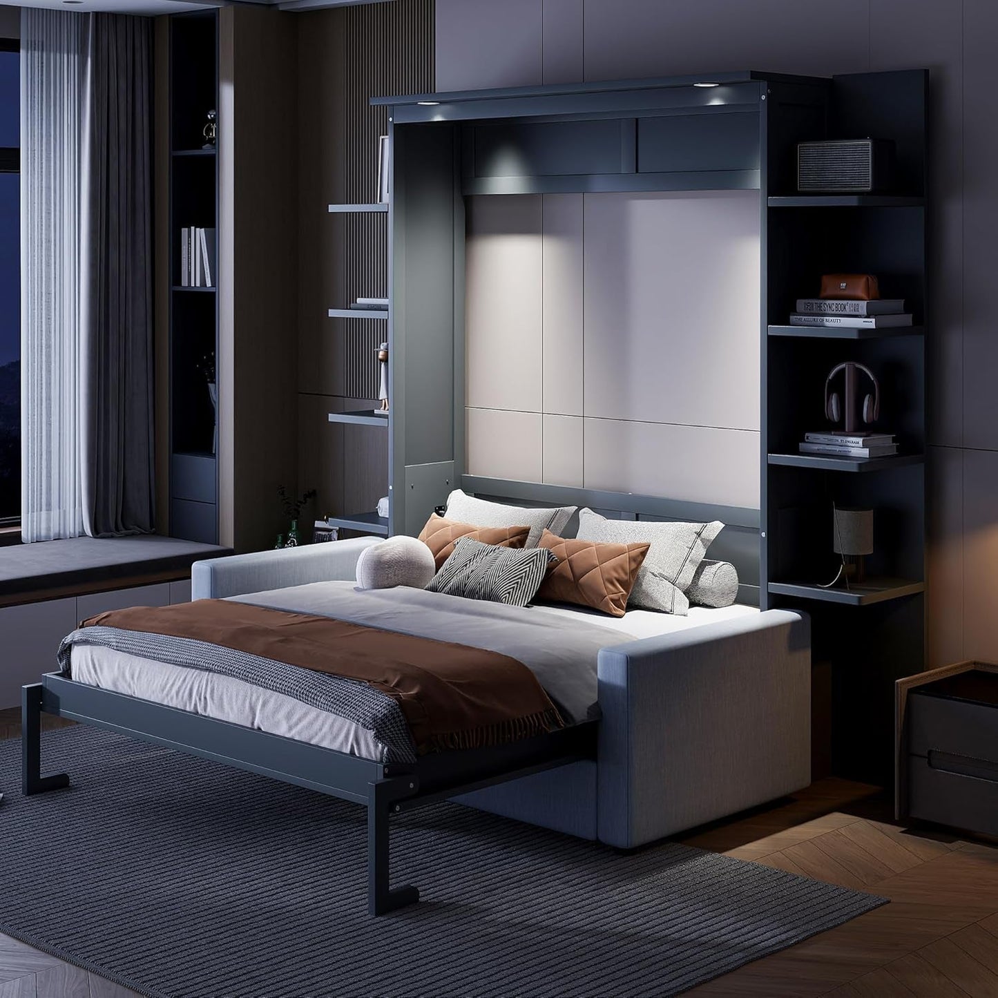 Murphy Bed Queen Size Grey Upholstery Sofa-3