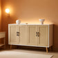 Buffet Storage Cabinet White Rattan Decor 4 Doors 48 Inch