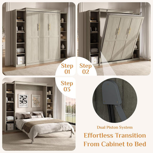 Queen Murphy Bed Cabinet Grey Space-Saving Solution