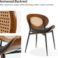 Matte Black Leather Dining Chairs Rattan Backrests