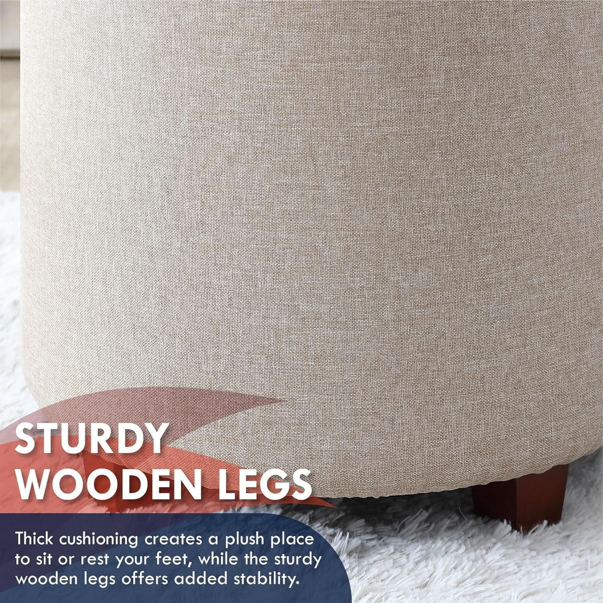 Linen Beige Architectural Storage Ottoman With Lid