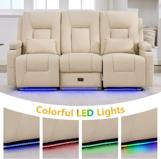 Power Loveseat Recliner Sofa Beige Ambient Lighting