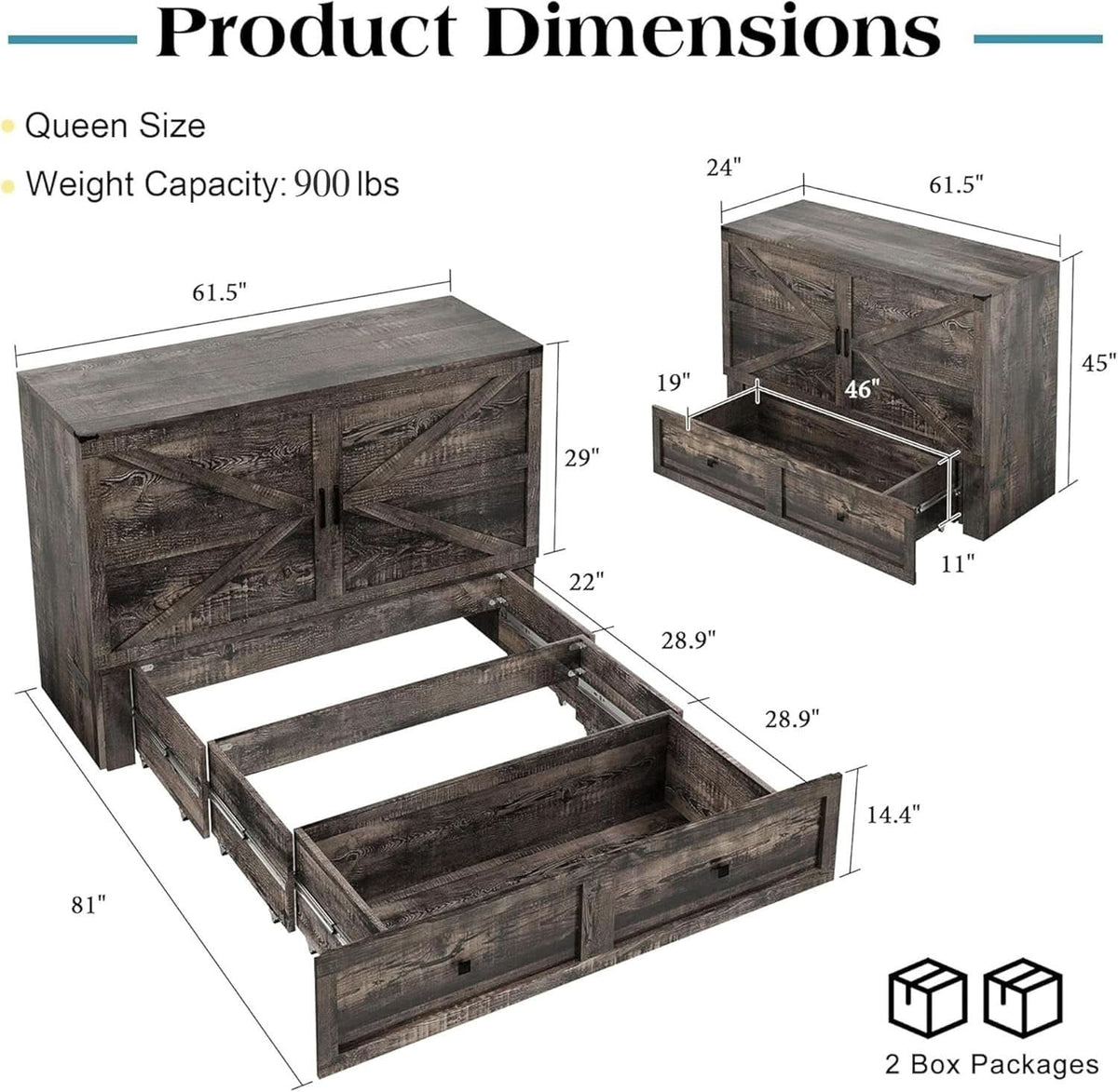 Queen Murphy Bed With Black Oak Finish And Storage-1