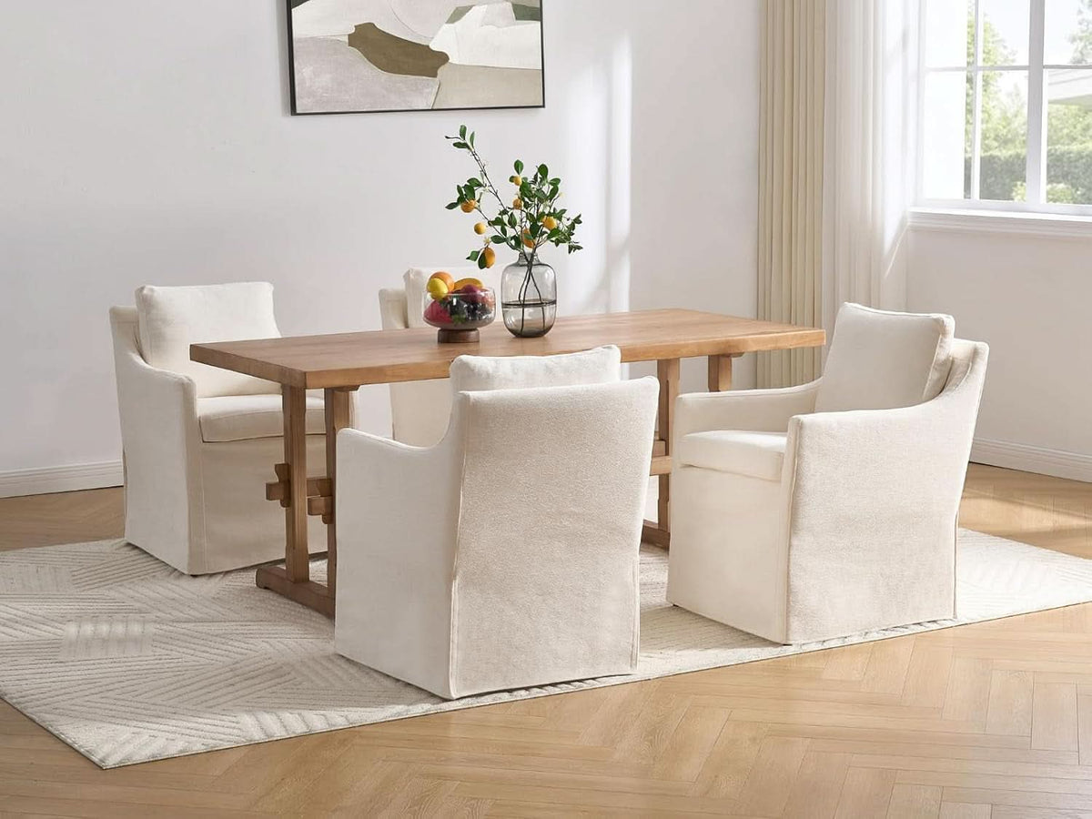 Beige Upholstered Dining Chair With Cushioned Backrest