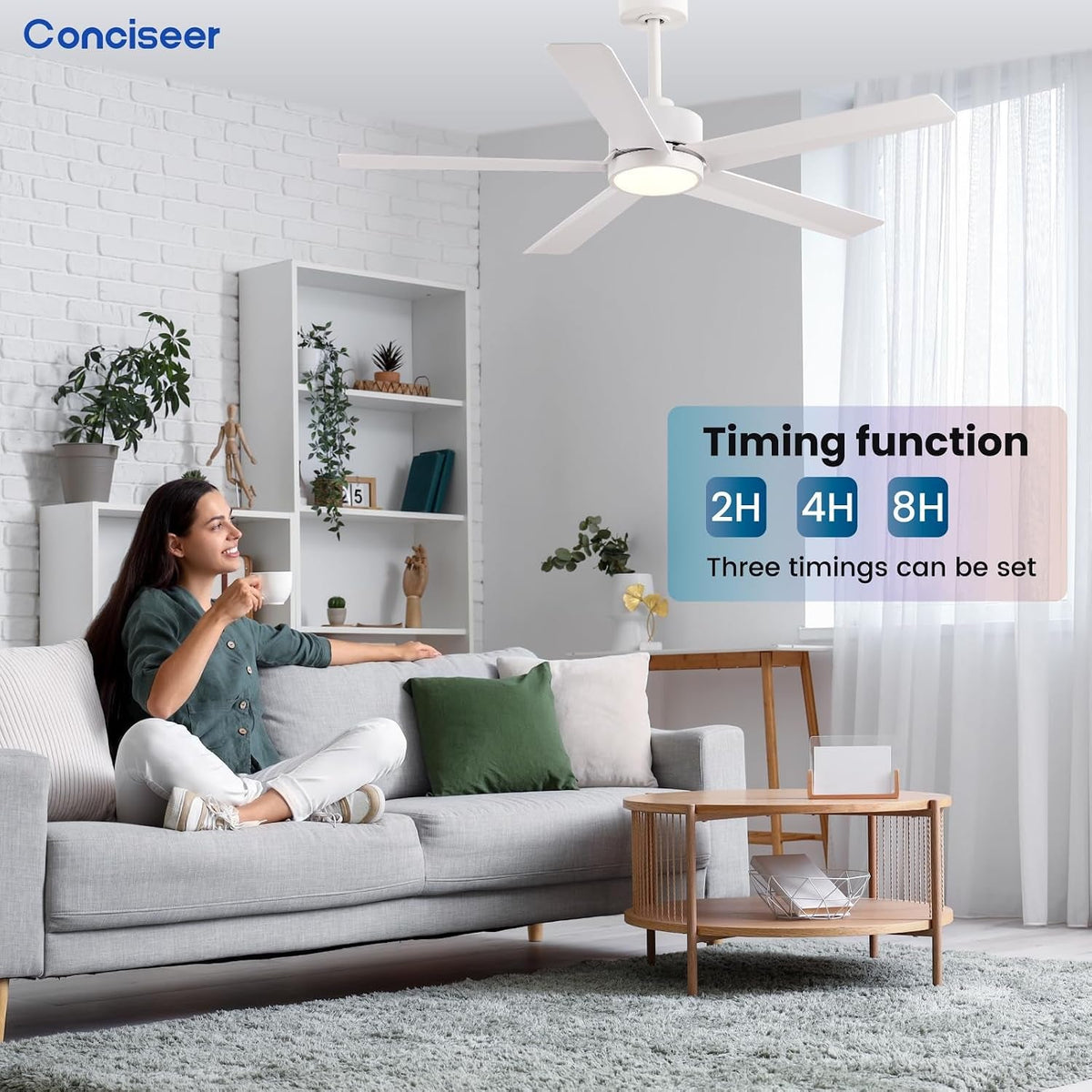 Modern 52-Inch Ceiling Fan Remote White LED