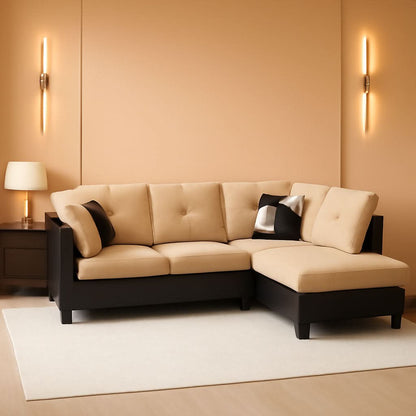 2 Piece L Shaped Sectional Sofa Set Beige Microfiber Right Hand Facing Ideal For Living Room-0