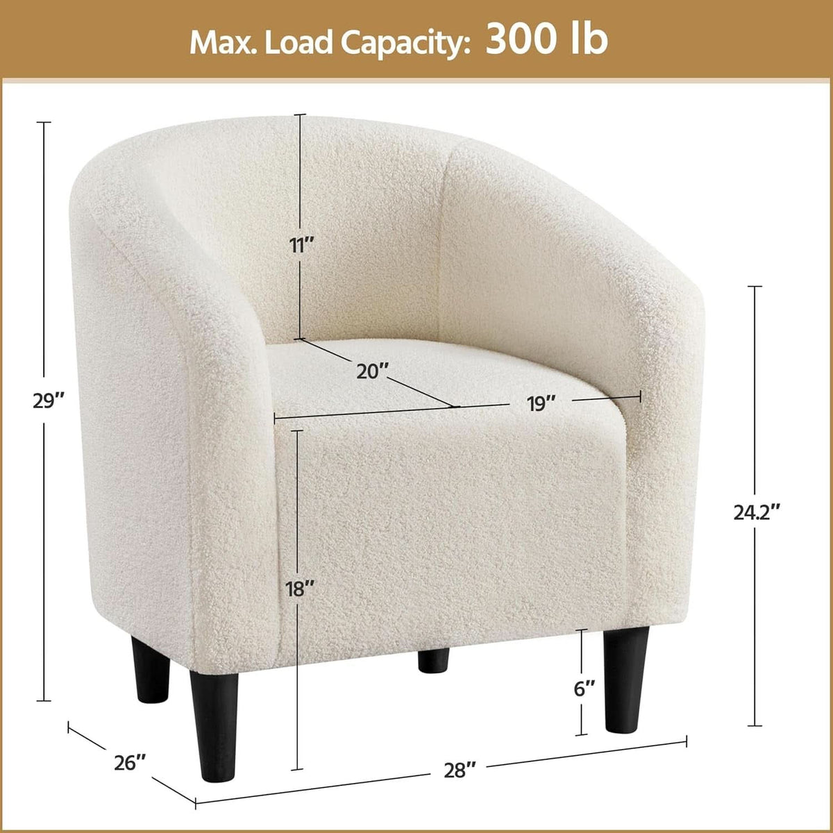 Ivory Barrel Chairs Boucle Living Room Duo Two Piece Set-2