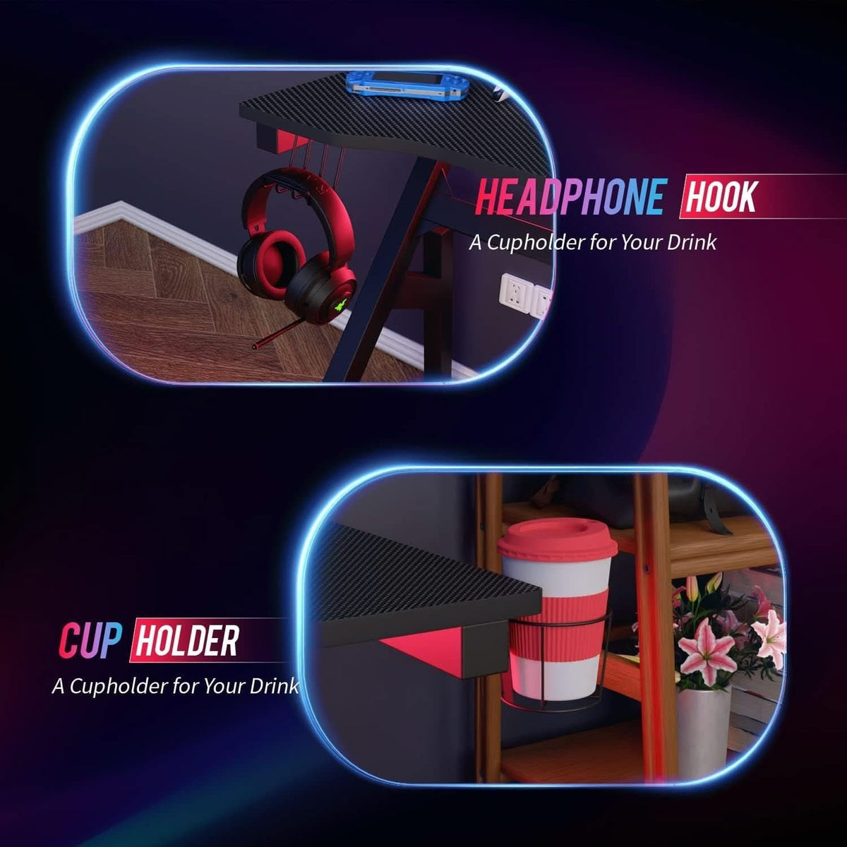 47 Inch Gaming Desk With Cup Holder For Home Office-4