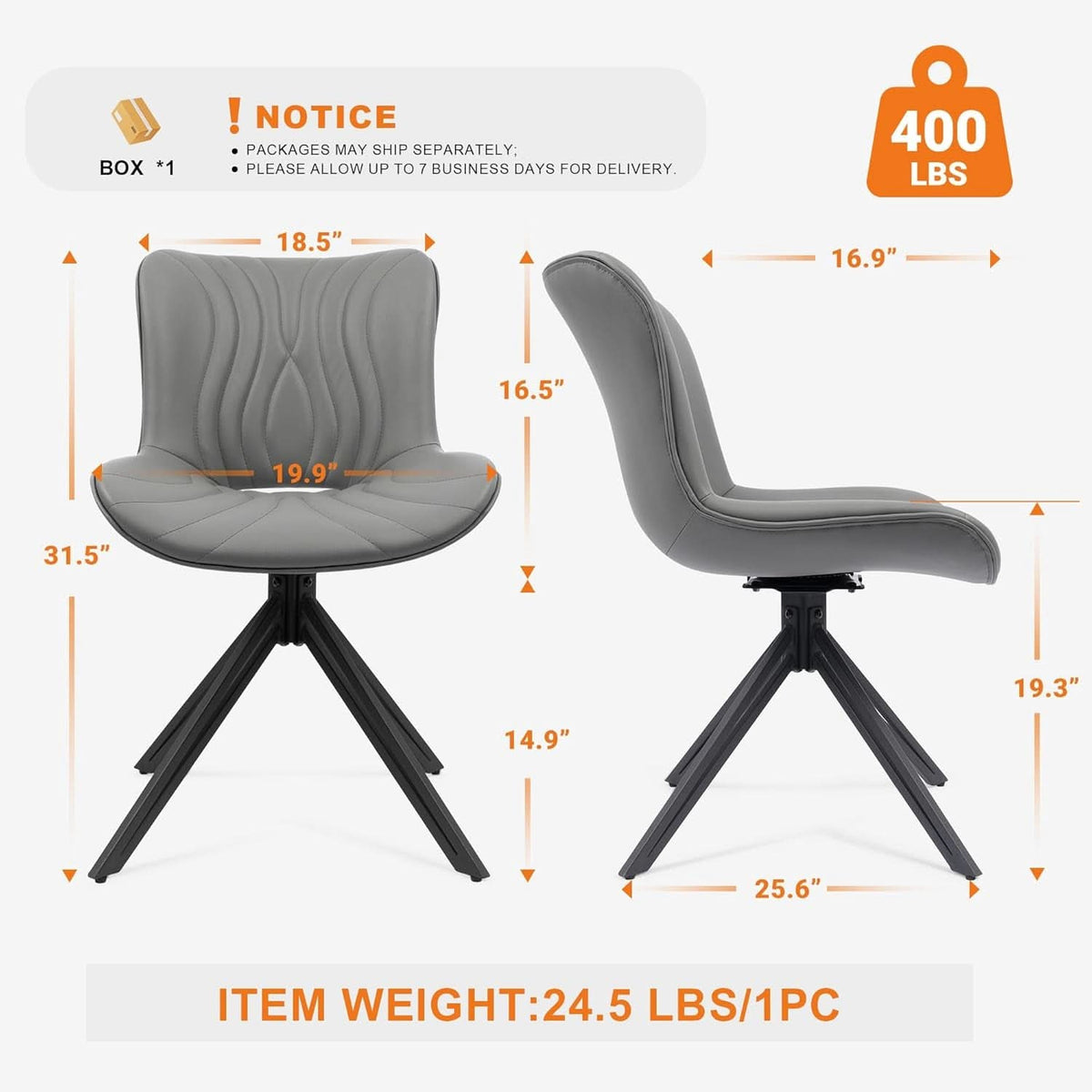 Grey Upholstered 360 Swivel Dining Chairs TwinPack