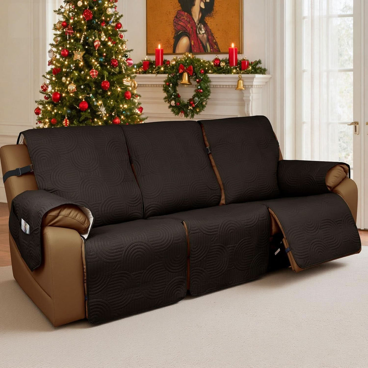 Recliner Sofa Slipcover 3 Seater Chocolate Waterproof