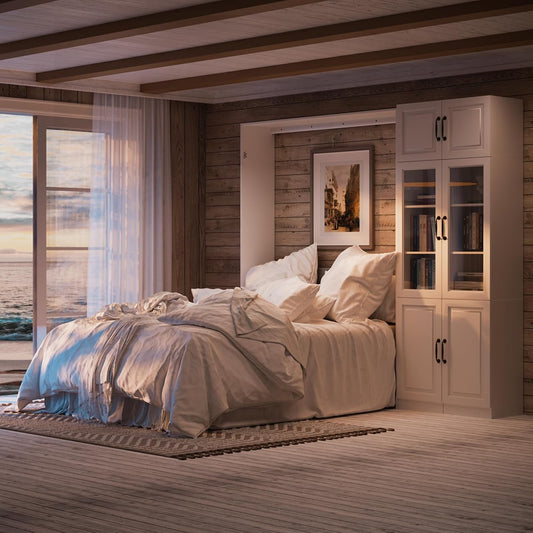 Queen Murphy Bed With Industrial Glass Cabinet White