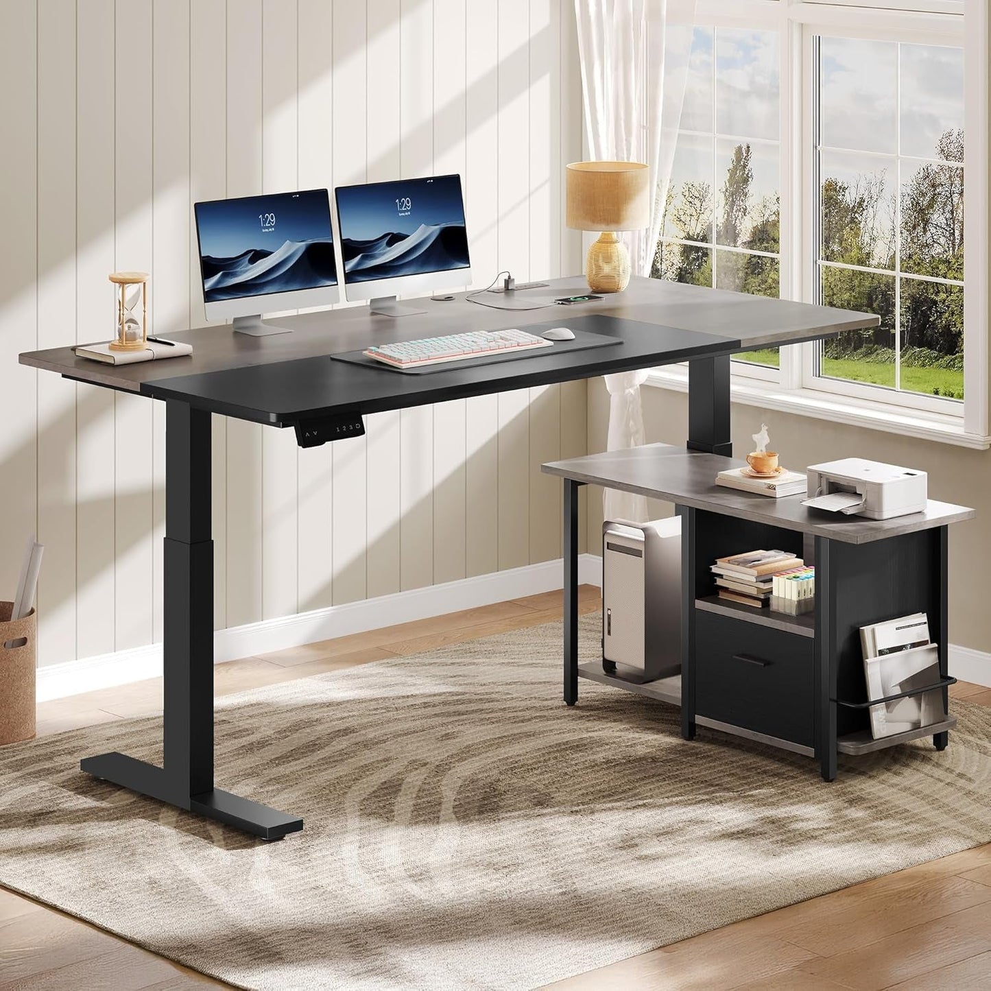 L Shaped Multifunctional Standing Desk 70Inch Adjustable