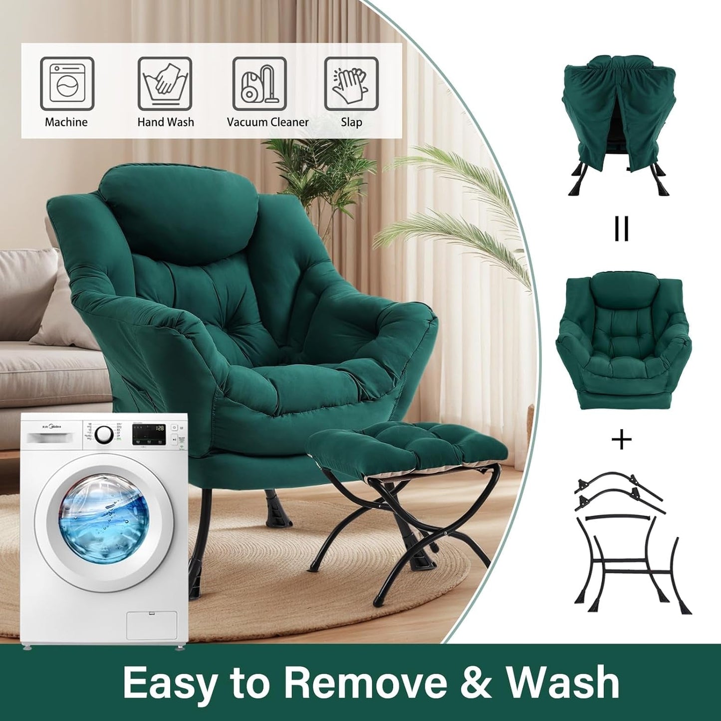Large Dark Green Upholstered Ottoman Armchair Office